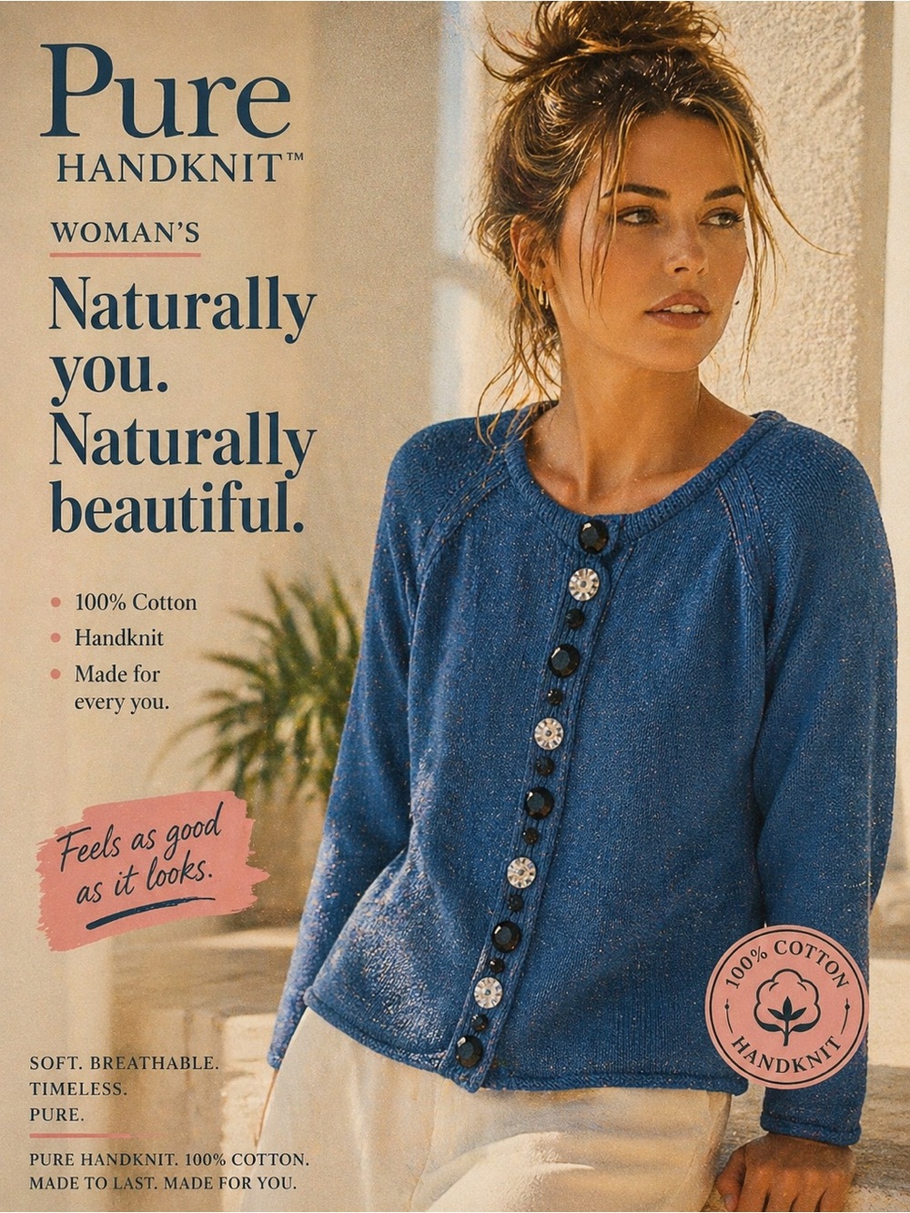 Pur‎ Women's Blue Cardigan with Black Buttons med 100% COTTON